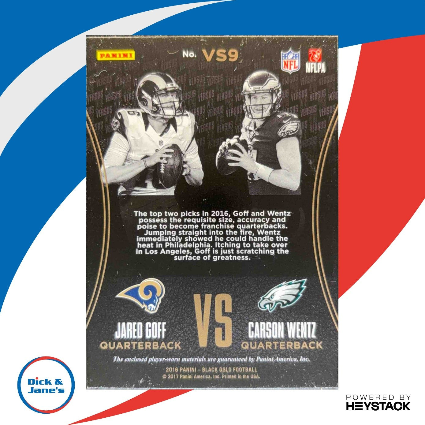 2016 Black Gold Carson Wentz / Jared Goff VS White Prime #d 10/10 Rams Eagles