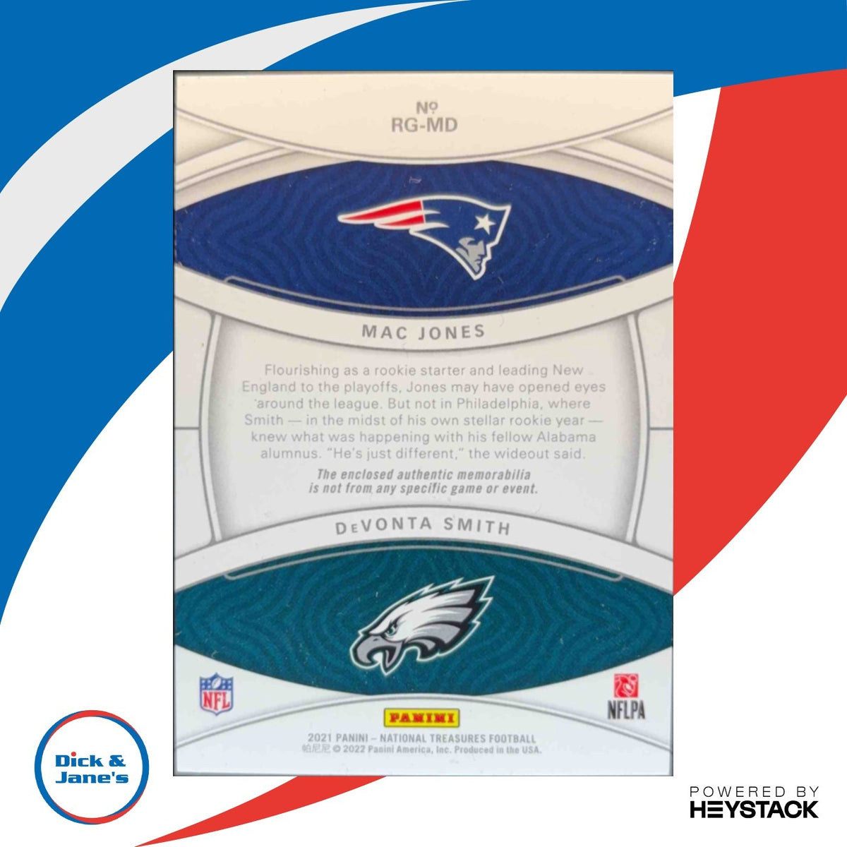 2021 National Treasures DeVonta Smith Rookie NFL Gear Combo Materials Gold 1/10