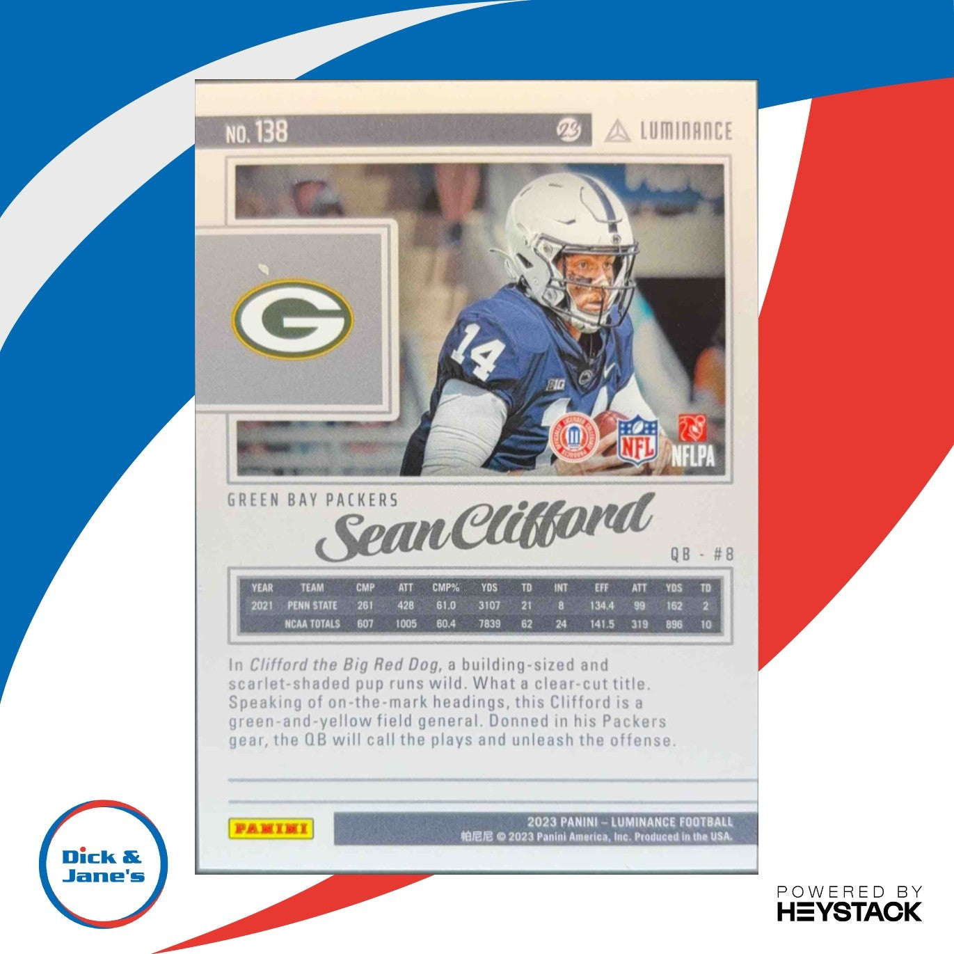 2023 Panini Luminance Sean Clifford Black 8/75 #138 RC Green Bay Packers