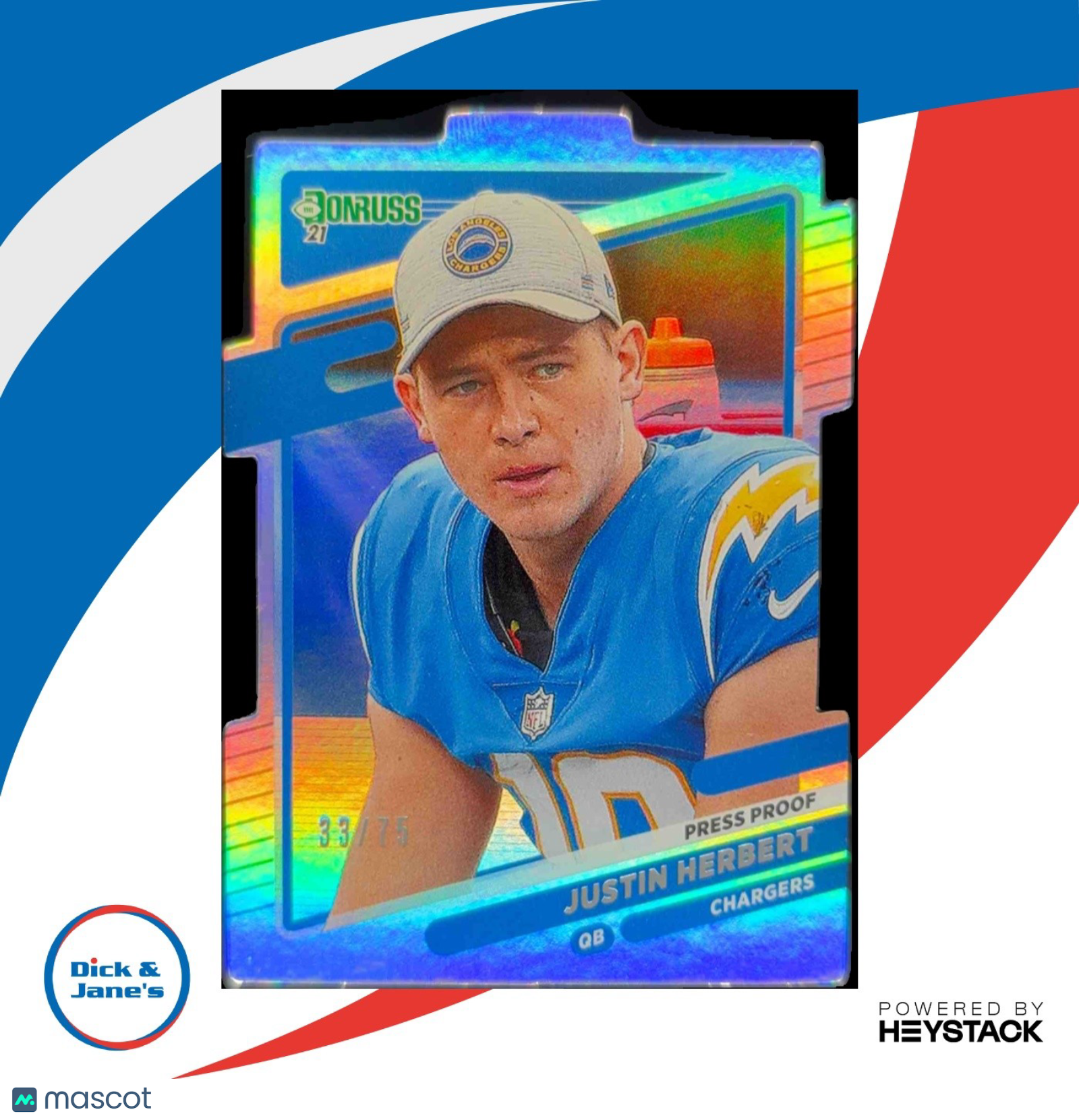 2021 Donruss Justin Herbert Press Proof Silver Die Cut 33/75 #70b Chargers