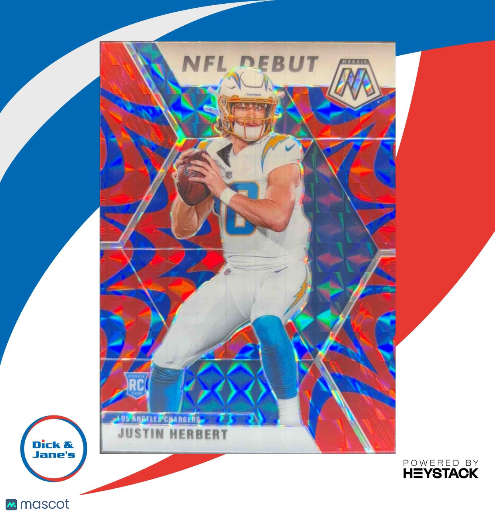 2020 Panini Mosaic Justin Herbert Prizm Reactive Blue RC Los Angeles Chargers