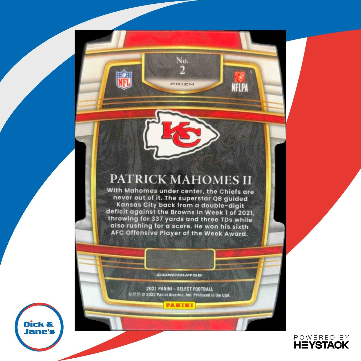 2021 Select Patrick Mahomes II Red and Yellow Prizm Die Cut Kansas City Chiefs