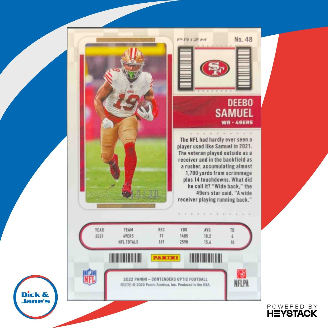 2022 Contenders Optic Deebo Samuel Green Pulsar 10/30 #48 Season Ticket 49ers