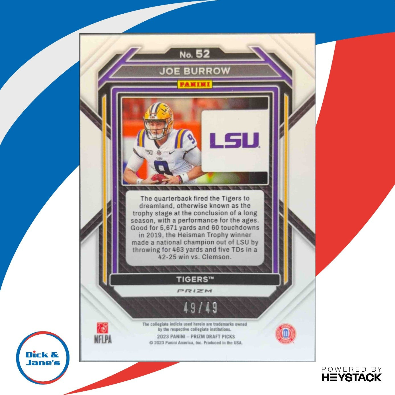 2023 Panini Prizm Draft Picks Joe Burrow Prizms Orange Pulsar 49/49 LSU Tigers