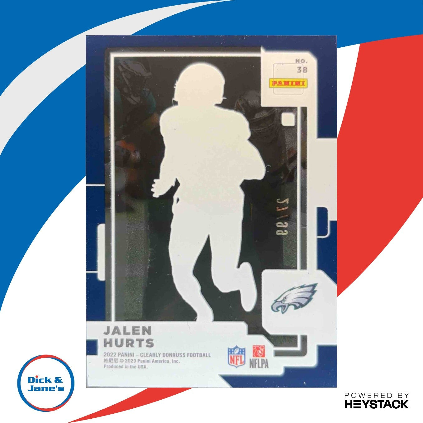 2022 Panini Clearly Donruss Jalen Hurts Blue 27/99 #38 Philadelphia Eagles