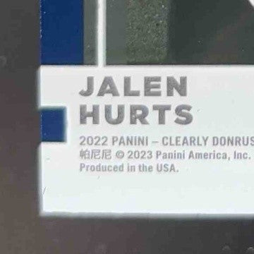 2022 Panini Clearly Donruss Jalen Hurts Blue 27/99 #38 Philadelphia Eagles
