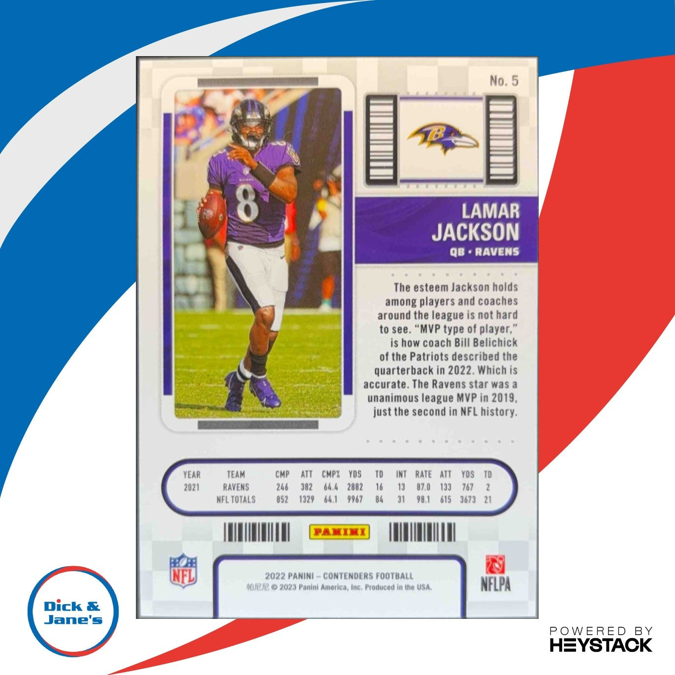 2022 Contenders Lamar Jackson Playoff Ticket 60/199 #5 Season Baltimore Ravens