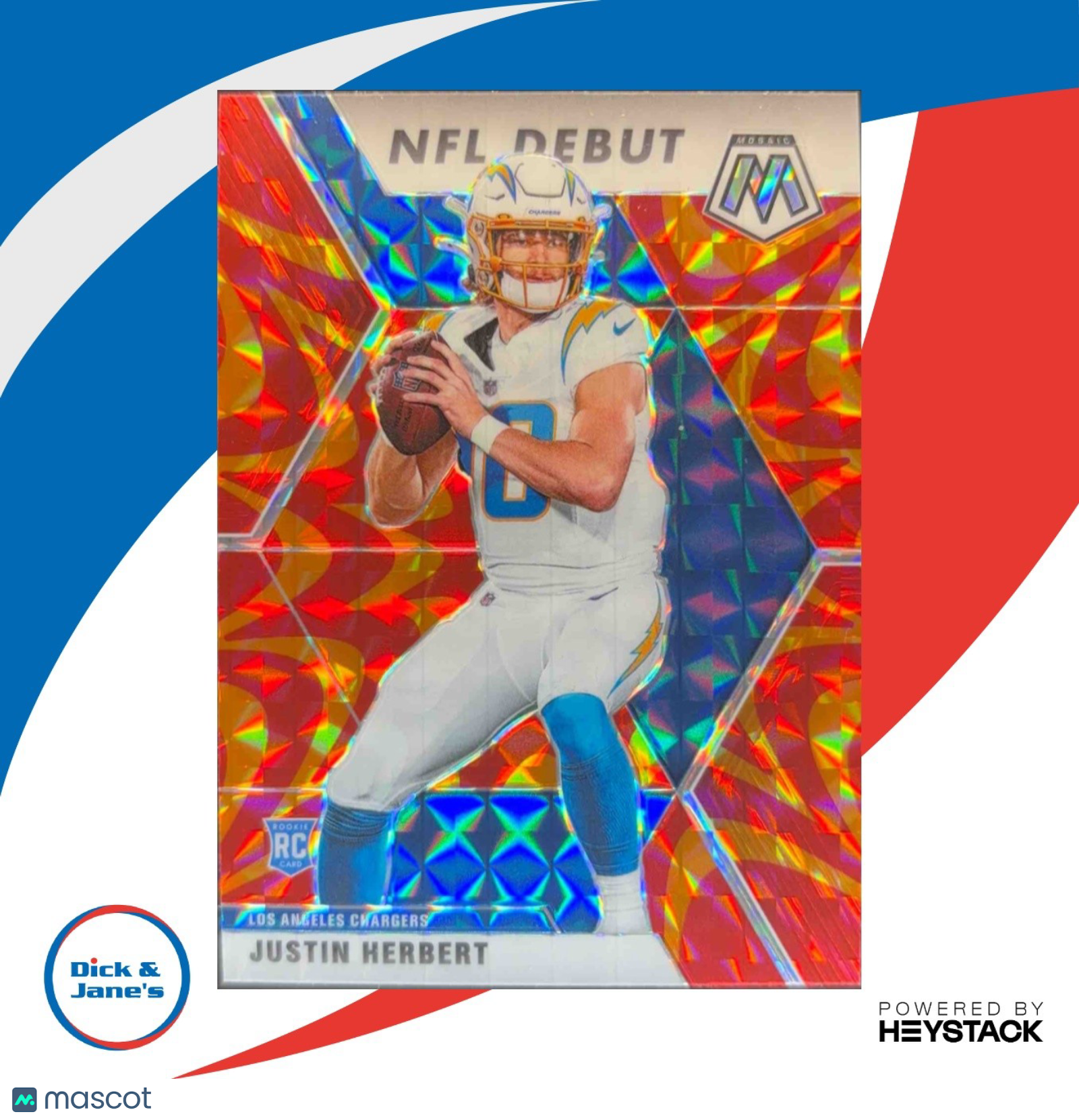 2020 Mosaic Justin Herbert Prizm Reactive Orange #263 RC Los Angeles Chargers