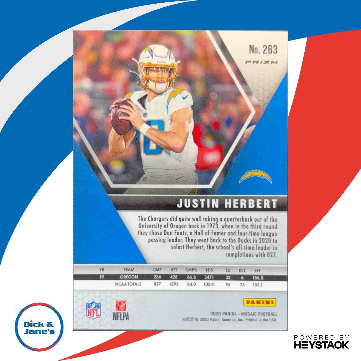 2020 Mosaic Justin Herbert Prizm Reactive Orange #263 RC Los Angeles Chargers