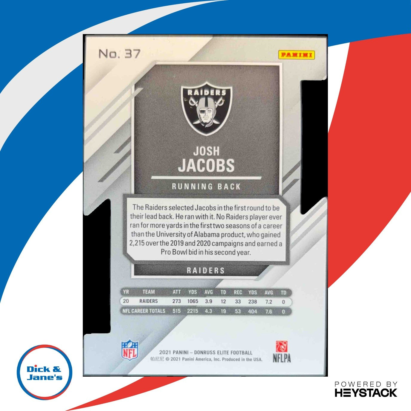 2021 Panini Donruss Elite Josh Jacobs Status Die Cut 16/24 #37 Las Vegas Raiders