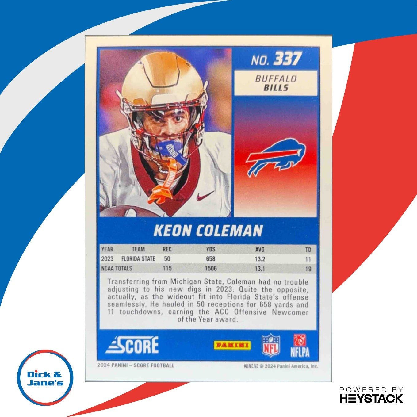 2024 Panini Score Keon Coleman Artist's Proof 30/35 #337 RC Buffalo Bills