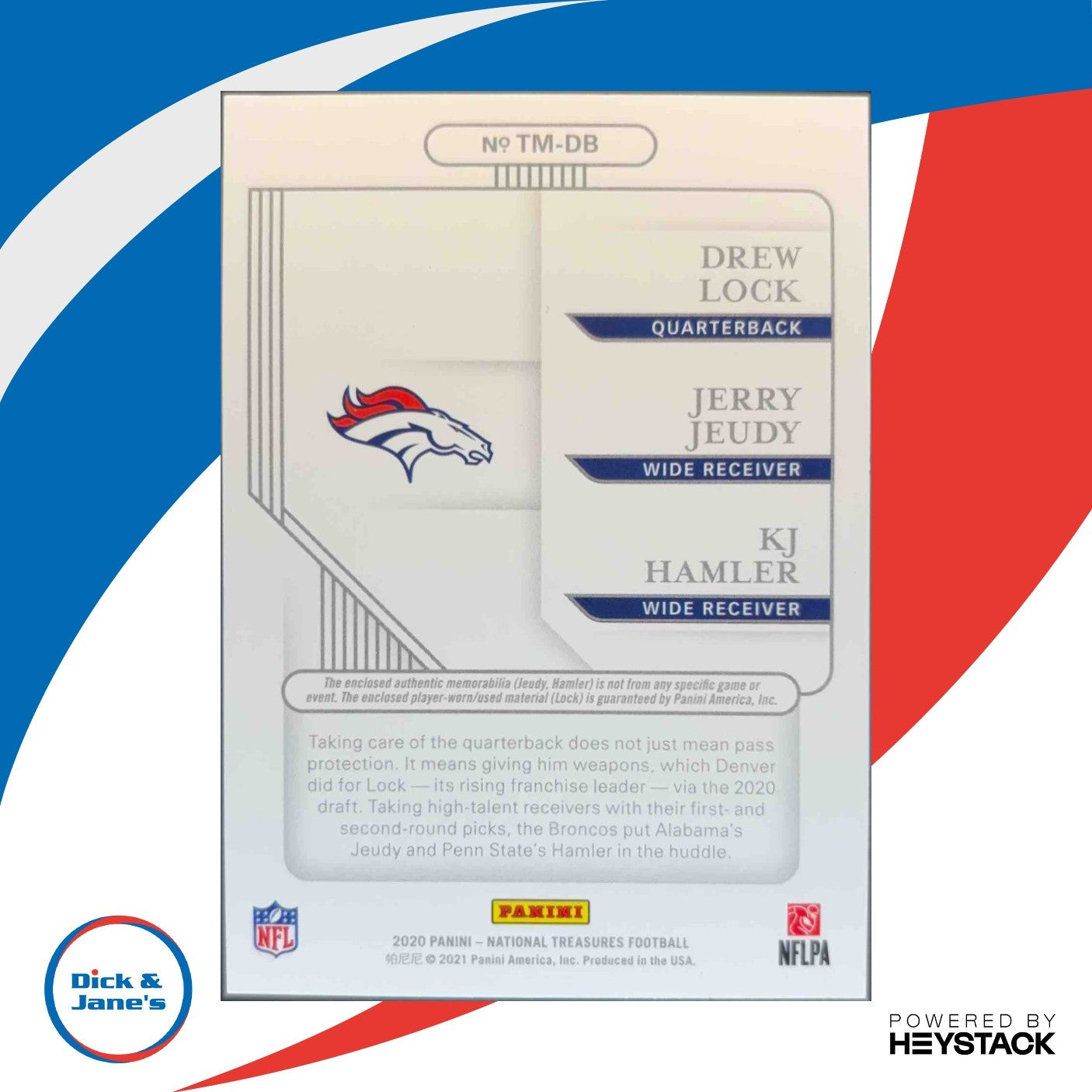 2020 National Treasures Drew Lock Jerry Jeudy Hamler NFL Gear Trio Prime Gold/10