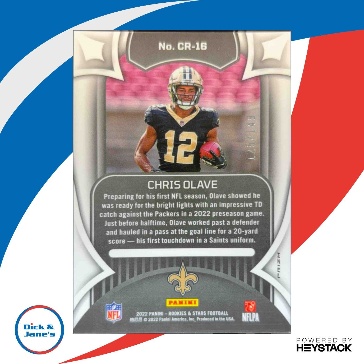 2022 Rookies & Stars Chris Olave Crusade White 125/149 RC New Orleans Saints