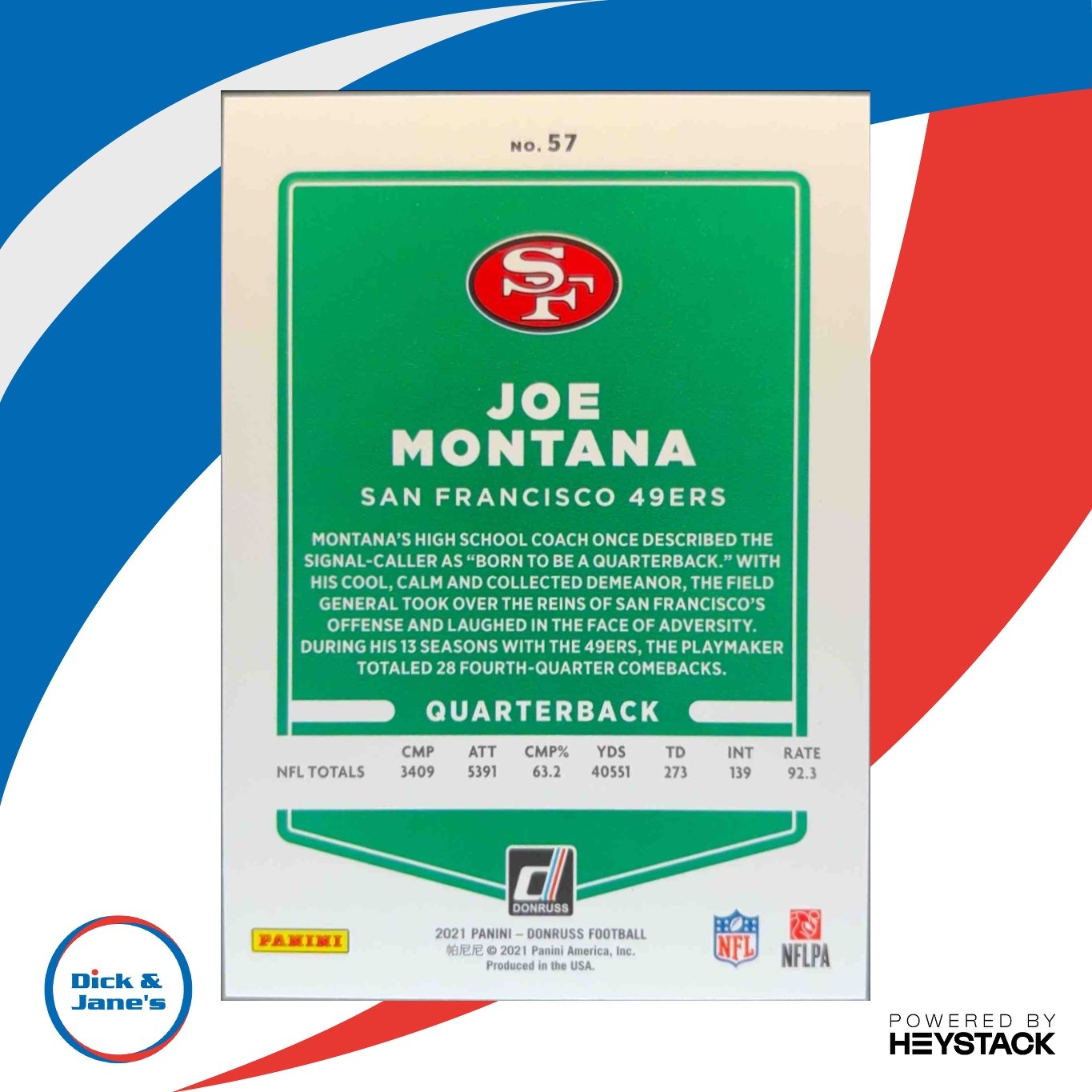 2021 Panini Donruss Joe Montana Jersey Number 15/16 #57 San Francisco 49ers