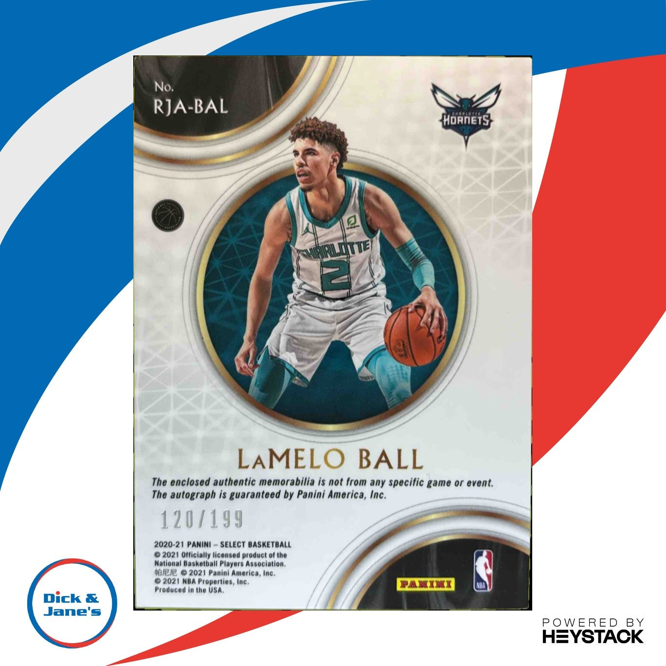 2020-21 Select LaMelo Ball Rookie Jersey Auto 120/199 RC Charlotte Hornets RPA