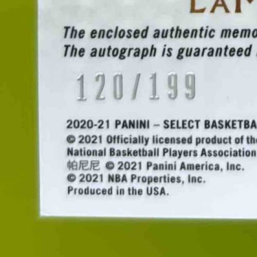 2020-21 Select LaMelo Ball Rookie Jersey Auto 120/199 RC Charlotte Hornets RPA