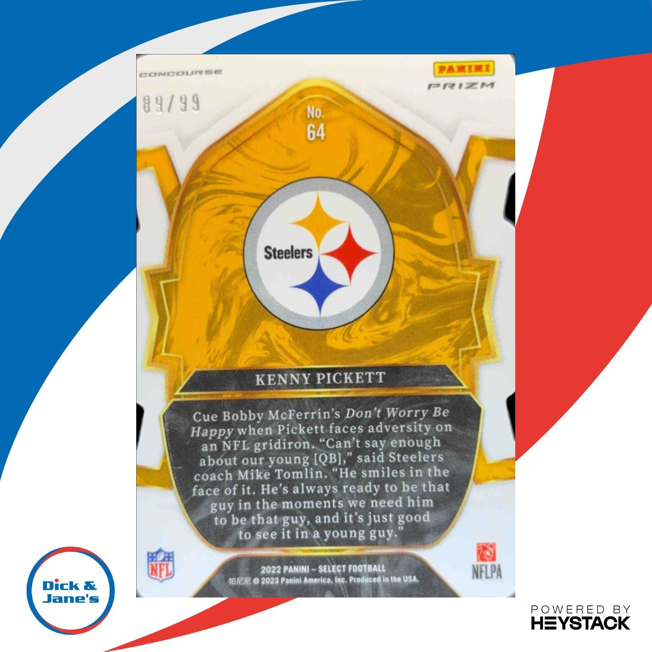 2022 Select Kenny Pickett White Prizm Die Cut 89/99 #64 RC Pittsburgh Steelers