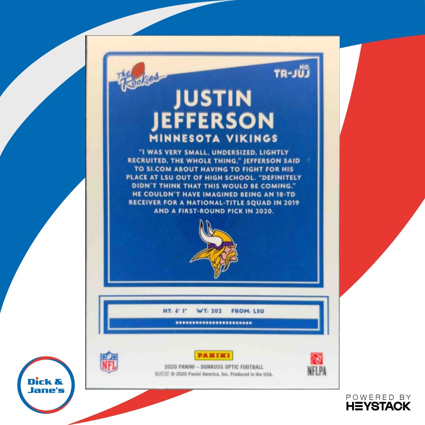 2020 Donruss Optic Justin Jefferson The Rookies #TR-JUJ RC Minnesota Vikings