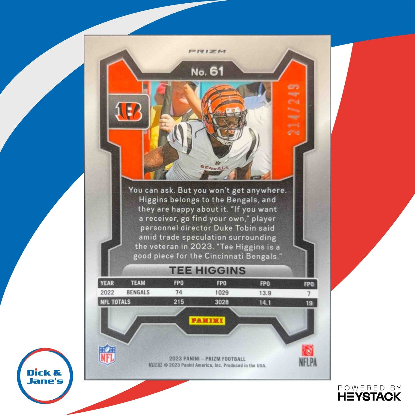 2023 Panini Prizm Tee Higgins Orange 214/249 #61 Cincinnati Bengals