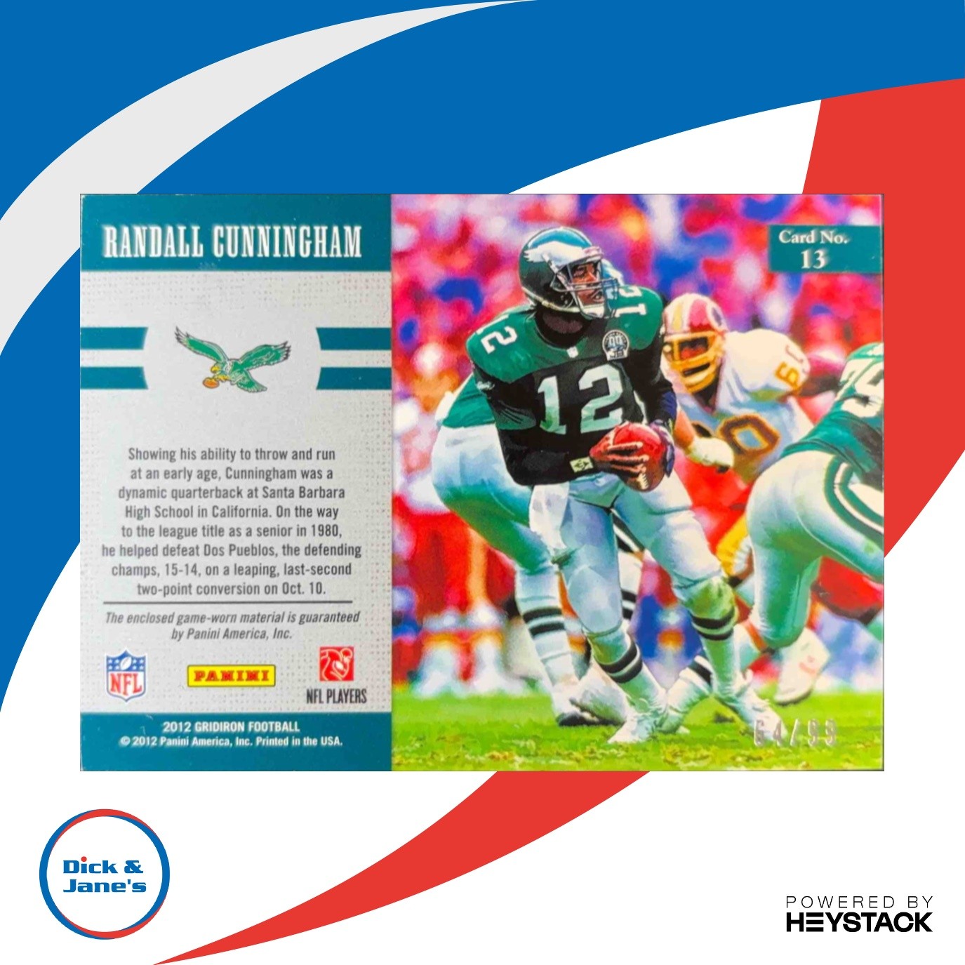 2012 Panini Gridiron Randall Cunningham Kings Jerseys /99 Philadelphia Eagles