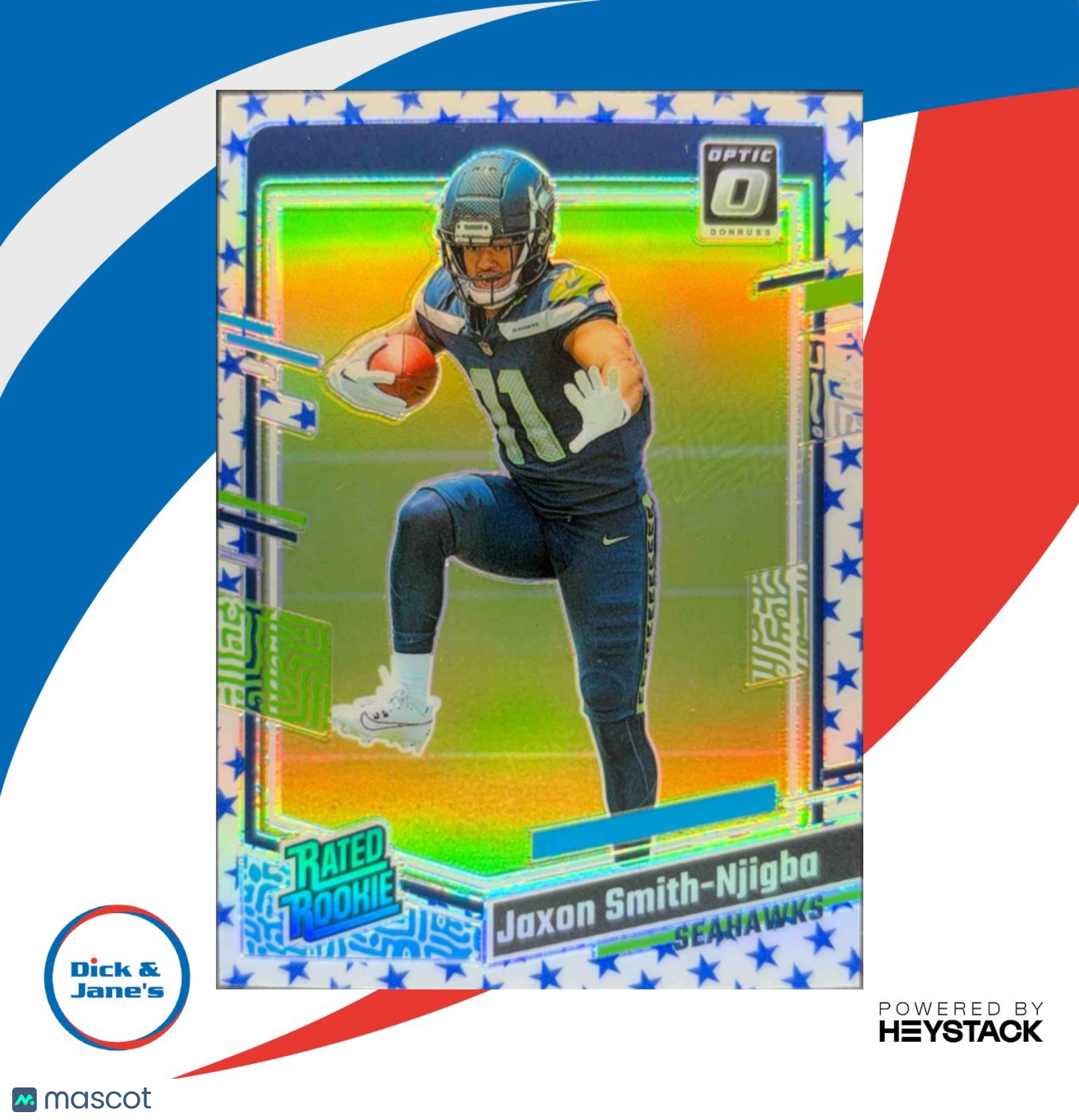 2023 Donruss Optic Jaxon Smith-Njigba Blue Stars Prizm 293 Rated Rookie Seahawks