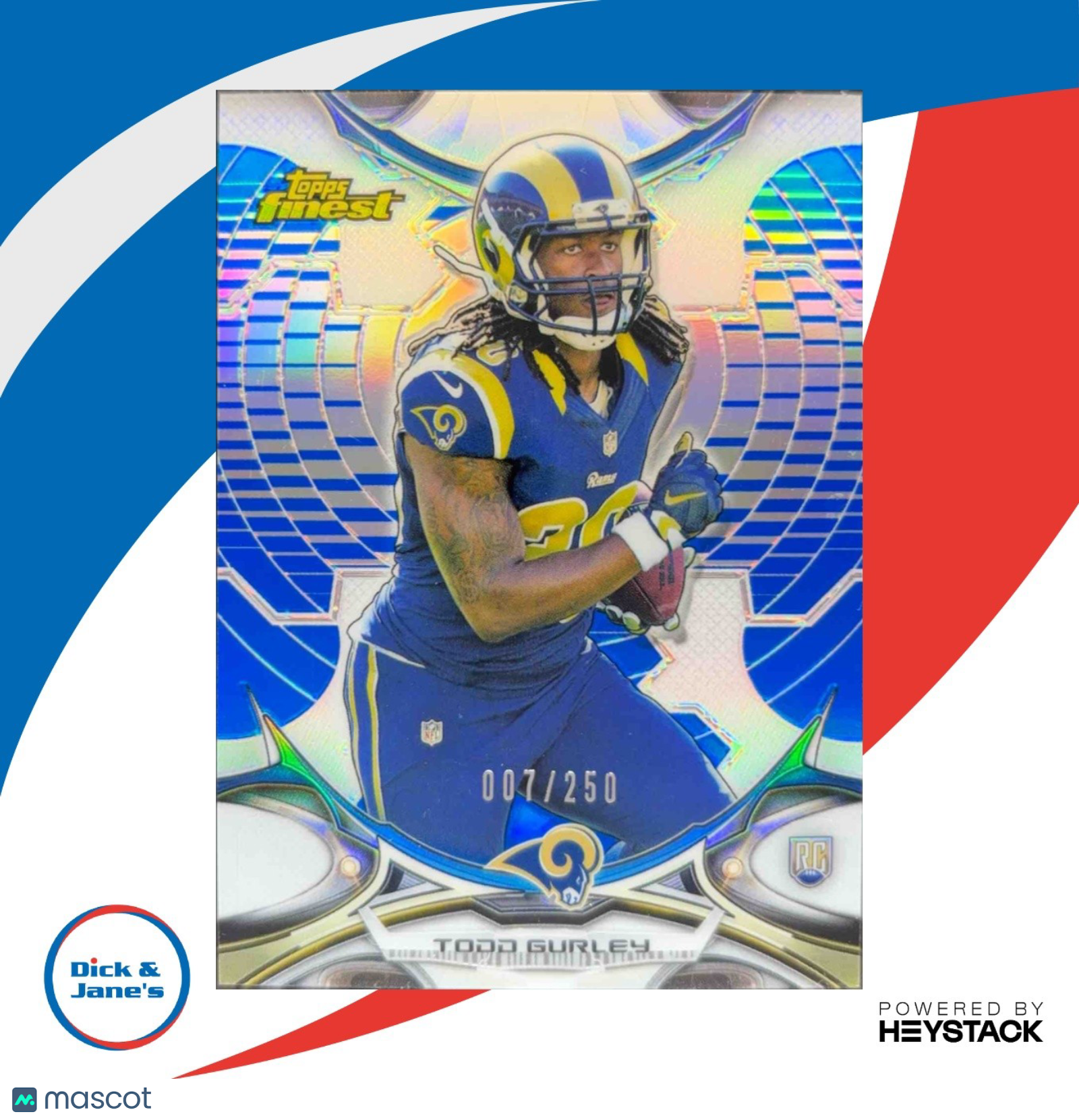 2015 Topps Finest Todd Gurley Blue Refractor 7/250 #85 RC St. Louis Rams