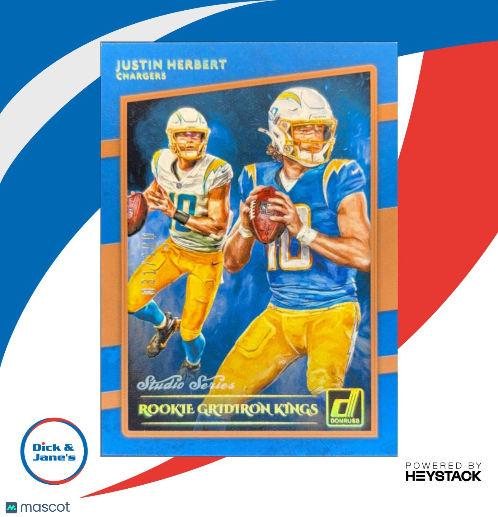 2020 Donruss Justin Herbert Rookie Gridiron Kings Studio Series 31/100 Chargers
