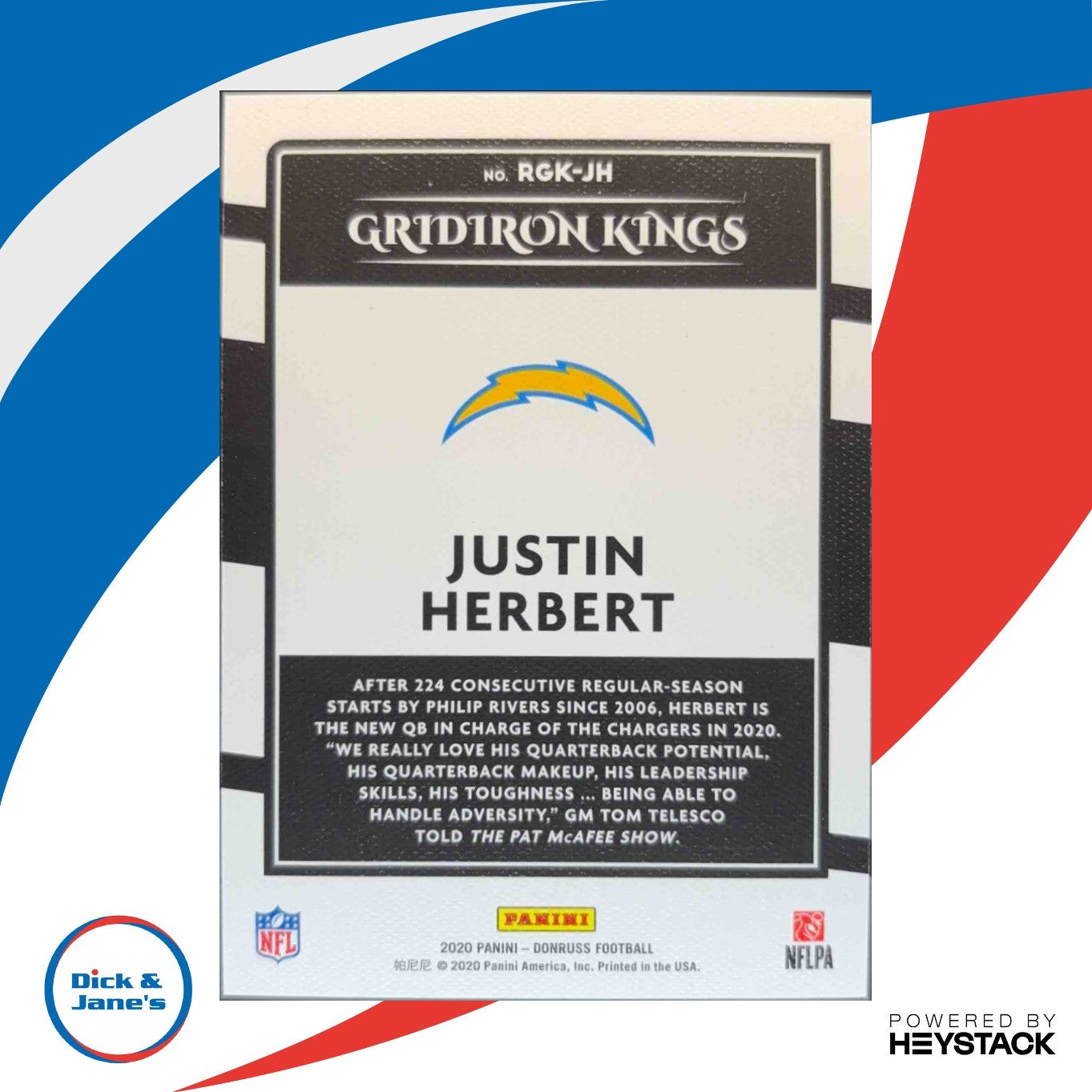 2020 Donruss Justin Herbert Rookie Gridiron Kings Studio Series 31/100 Chargers