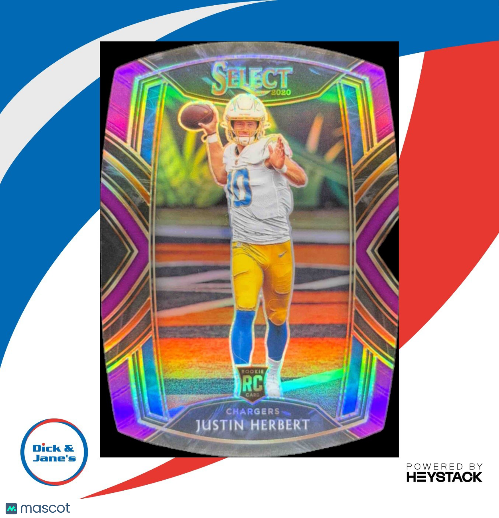 2020 Select Justin Herbert Purple Prizm Die Cut 244 Club RC Los Angeles Chargers