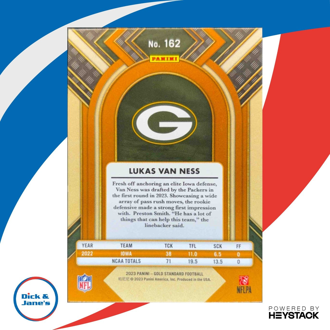 2023 Panini Gold Standard Lukas Van Ness White 38/49 #162 RC Green Bay Packers