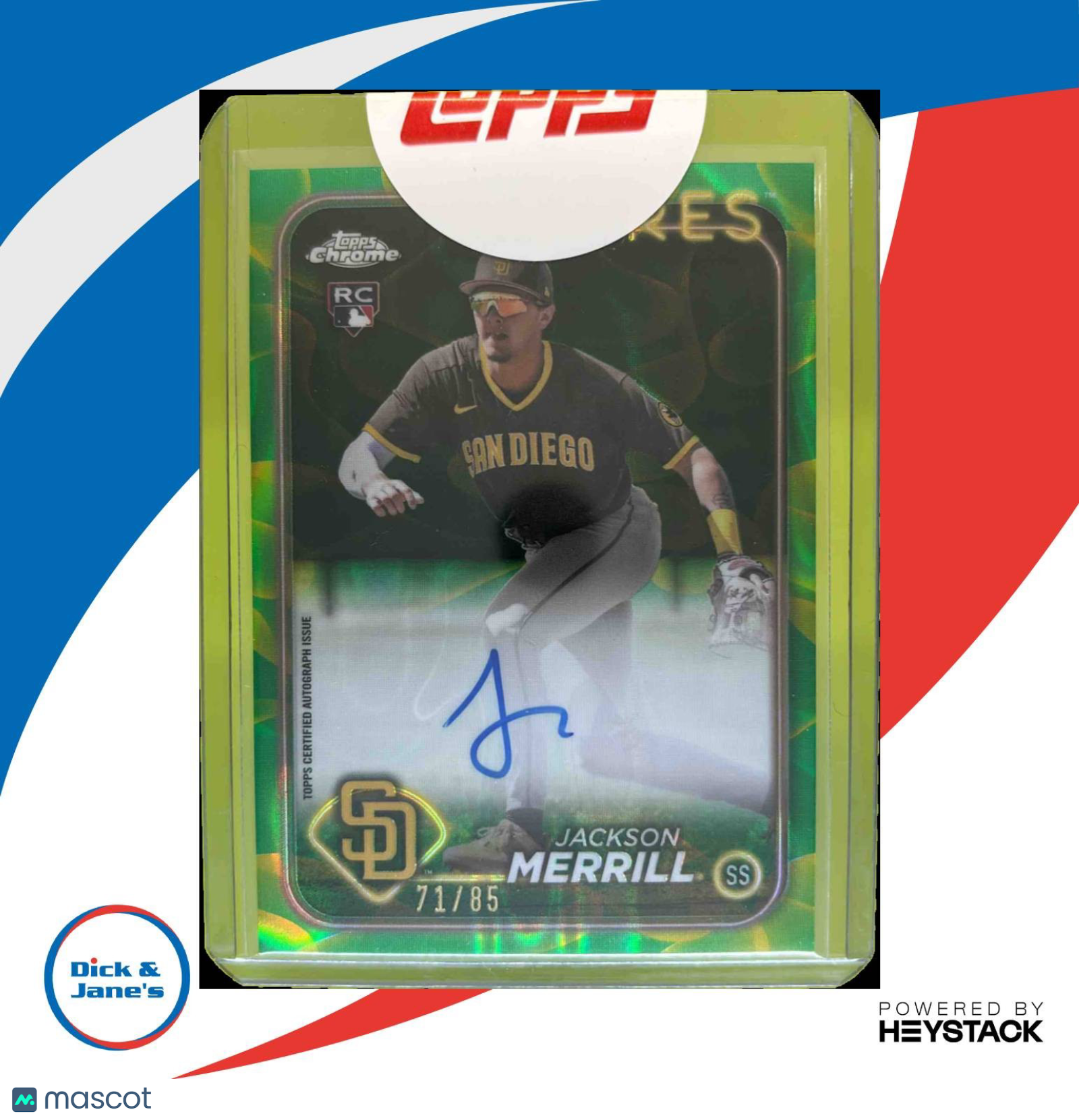 2024 Topps Chrome Update Jackson Merrill Rookie Auto Lava Lamp Green/Yellow /85