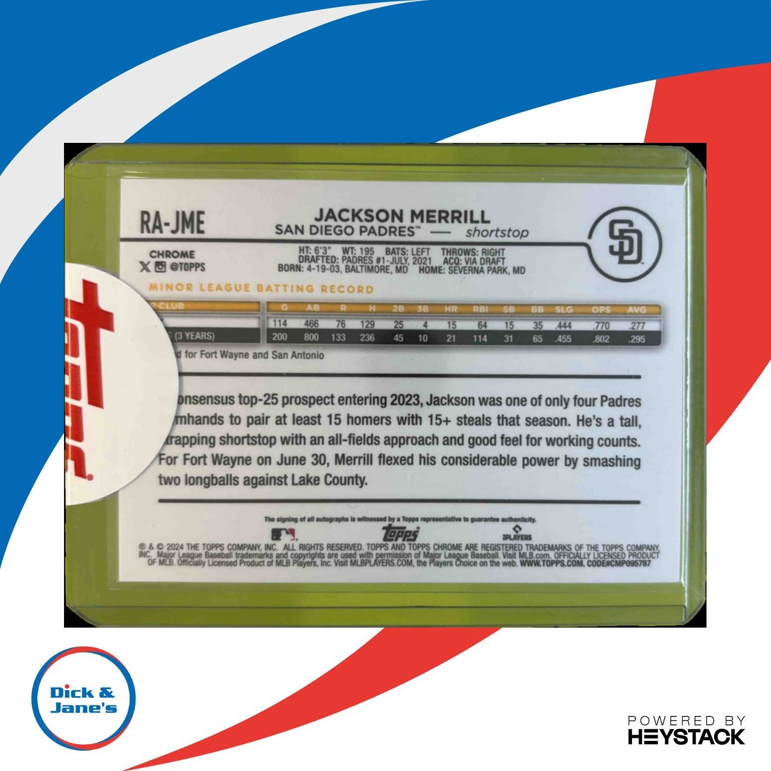 2024 Topps Chrome Update Jackson Merrill Rookie Auto Lava Lamp Green/Yellow /85