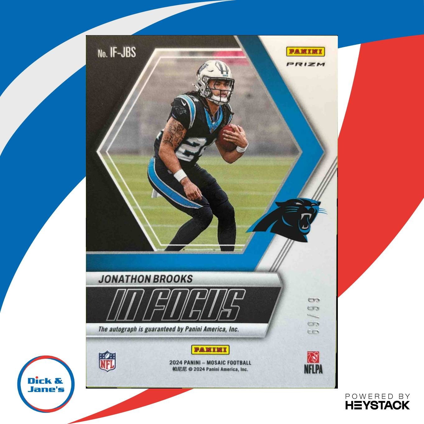2024 Mosaic Jonathon Brooks In Focus Signatures Blue /99 Rookie Auto Panthers
