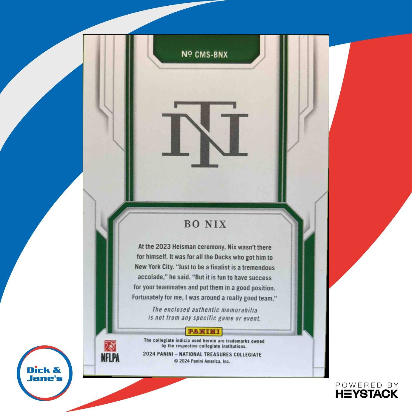 2024 National Treasures Collegiate Football Bo Nix Combo Materials /25 RC Ducks