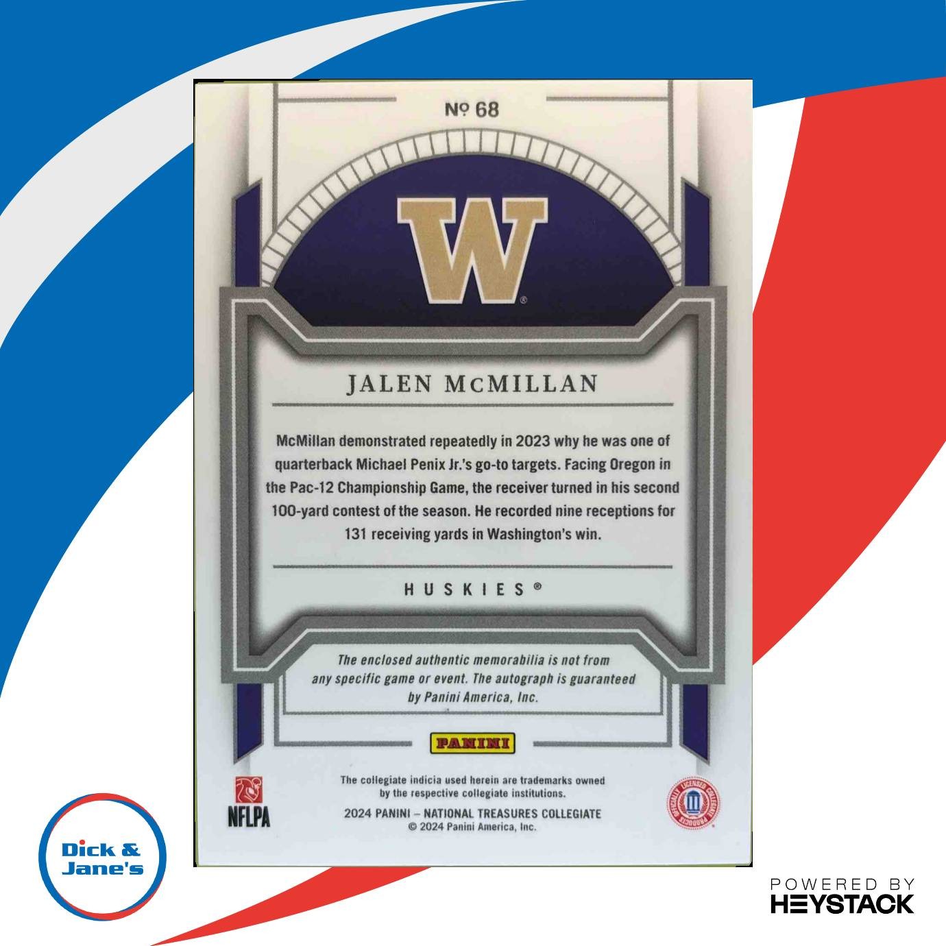 2024 National Treasures Jalen McMillan Materials Signatures Purple /25 Auto WASH