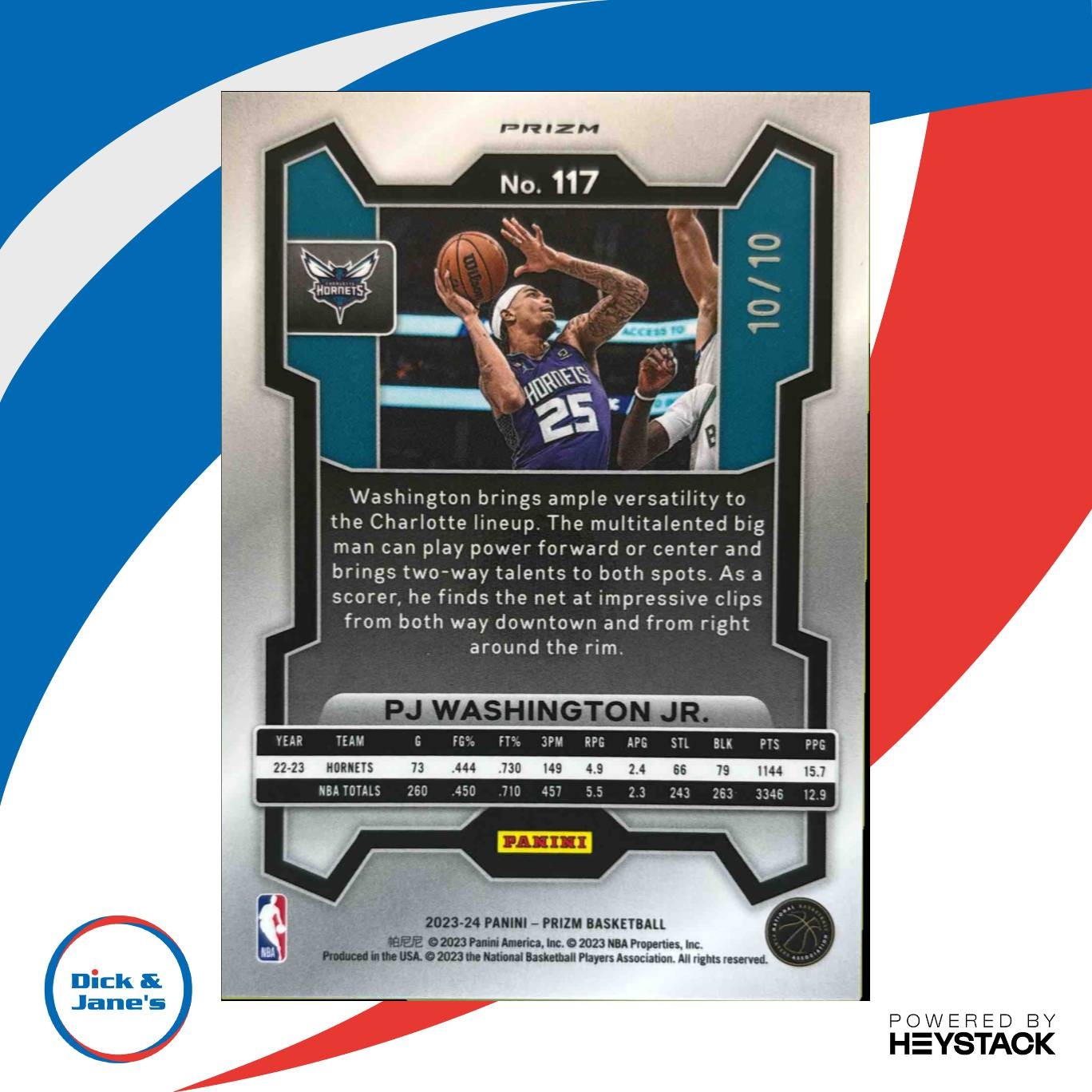 2023-24 Panini Prizm PJ Washington Jr. Prizms Gold Wave10 /10 Charlotte Hornets