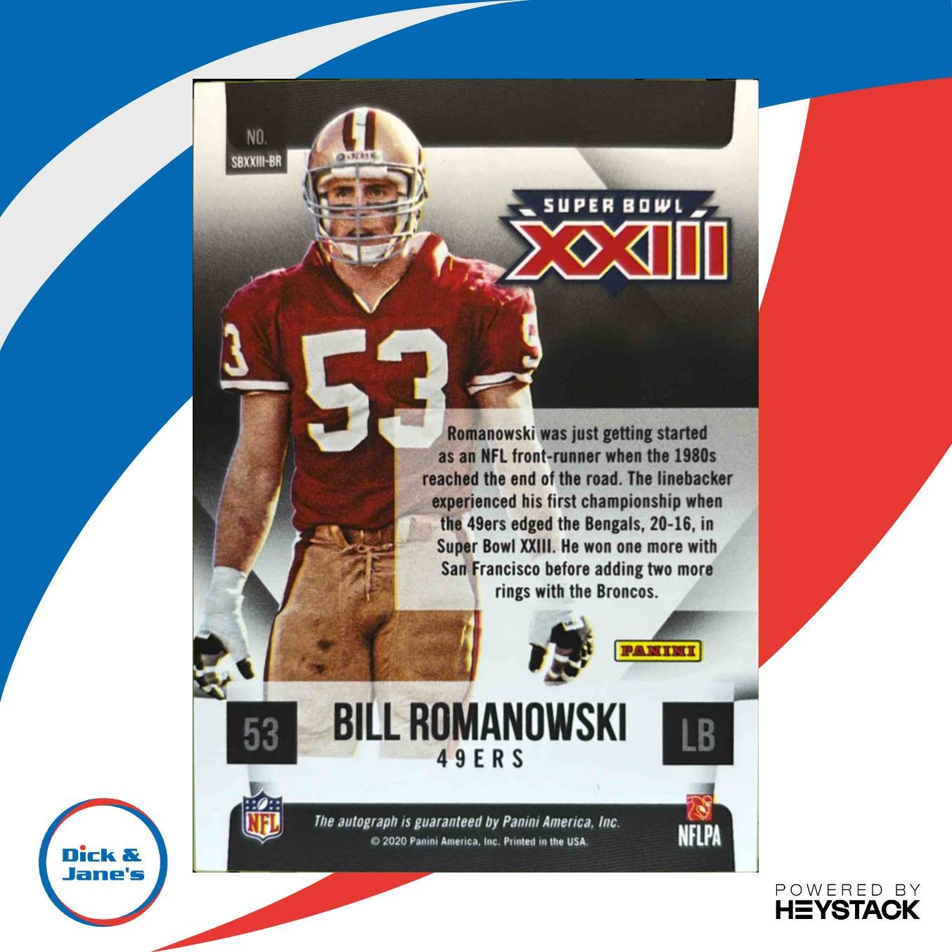 2021 Panini Bill Romanowski 2019 Super Bowl SBXXXIII Signatures Prizm Auto 49ers