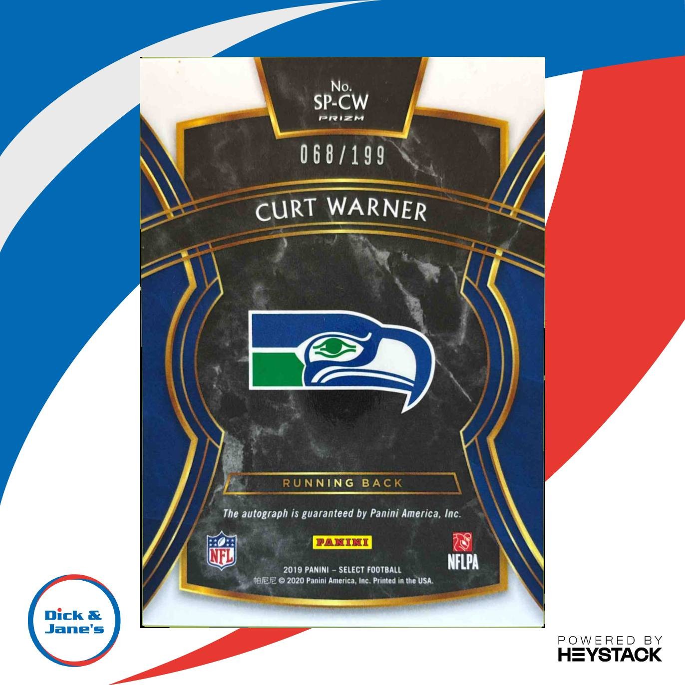 2019 Panini Select Curt Warner Signatures Prizm 68/199 Auto Seattle Seahawks