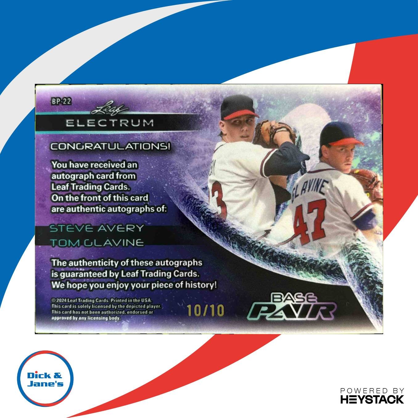2024 Leaf Electrum Steve Avery / Tom Glavine Pair Pink 10/10 #BP-22 Auto Braves