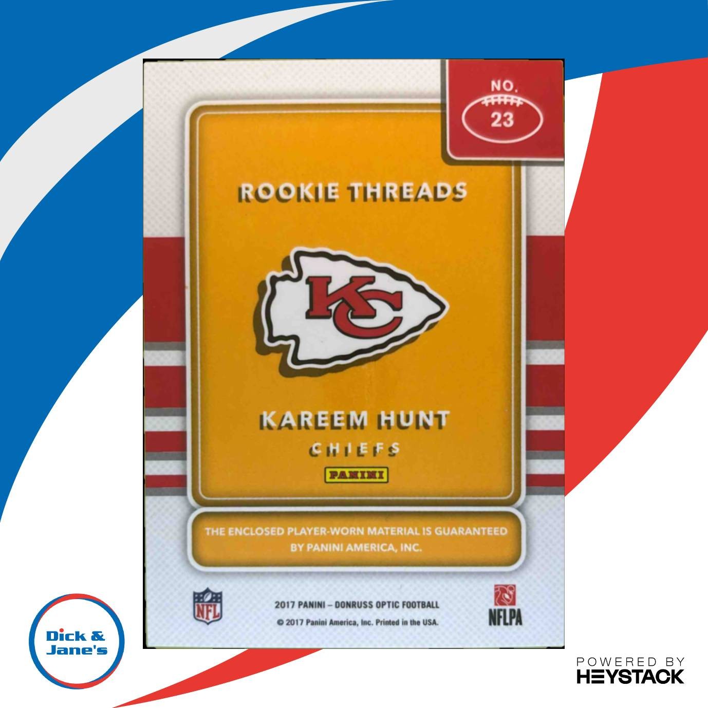 2017 Donruss Optic Kareem Hunt Rookie Phenom Jerseys #23 RC Kansas City Chiefs