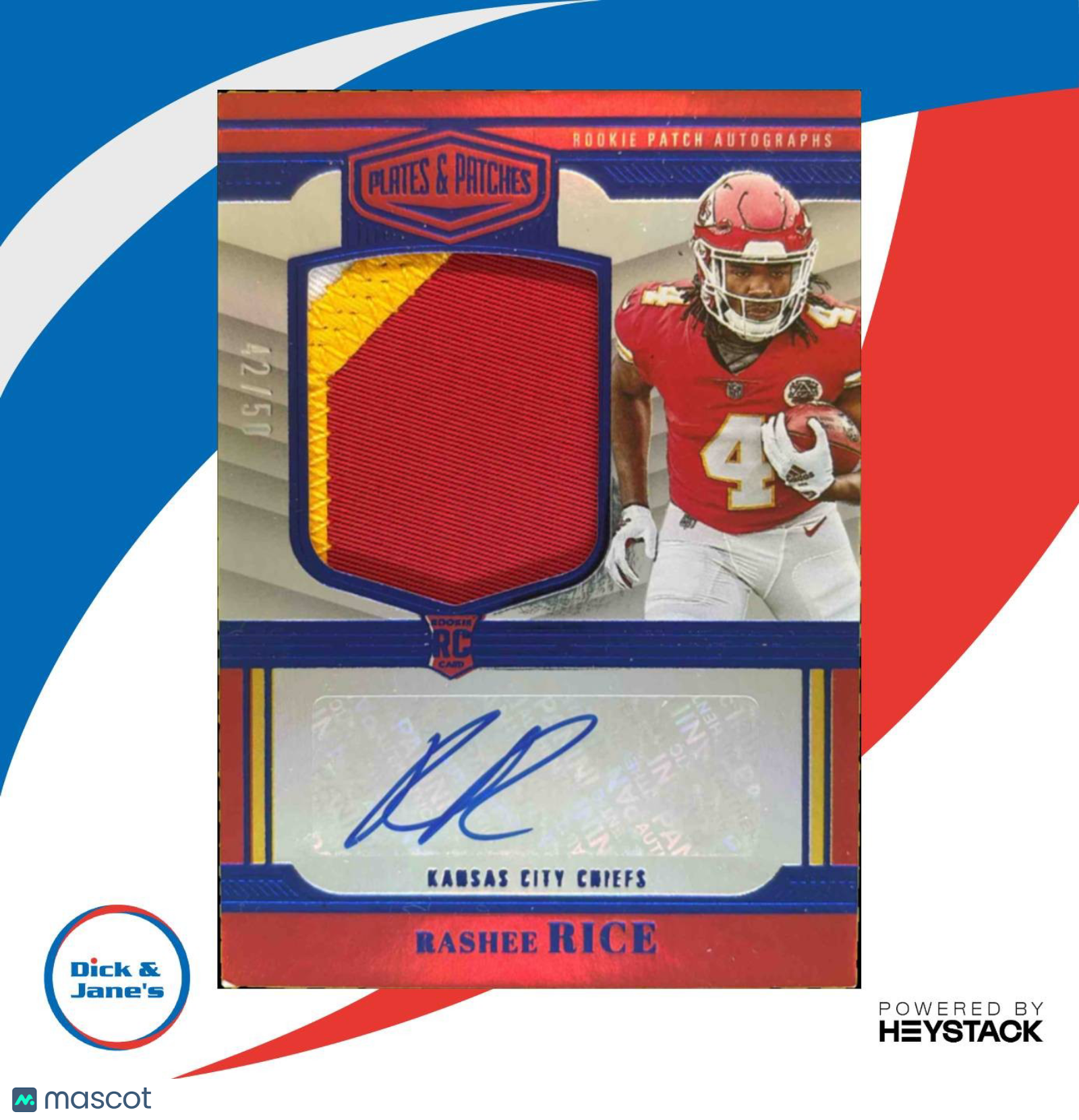 2023 Plates & Patches Rashee Rice Rookie Patch Auto Blue /50 Kansas City Chiefs
