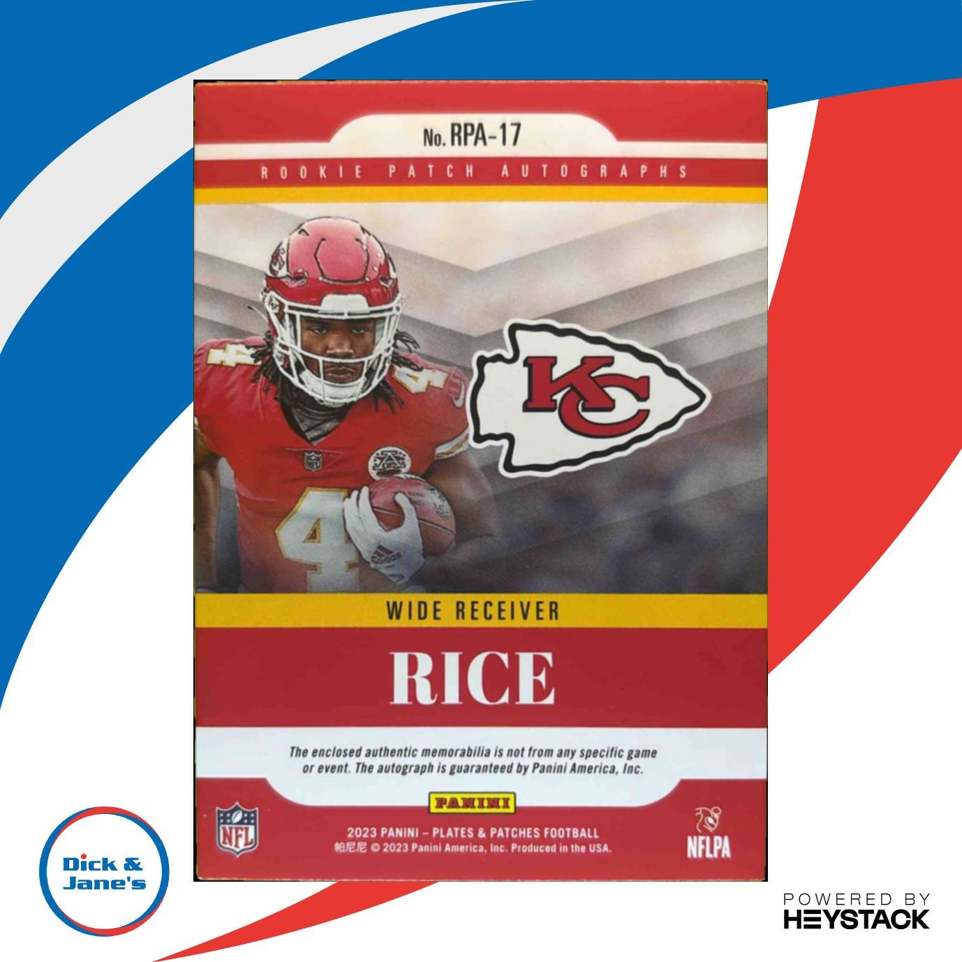 2023 Plates & Patches Rashee Rice Rookie Patch Auto Blue /50 Kansas City Chiefs