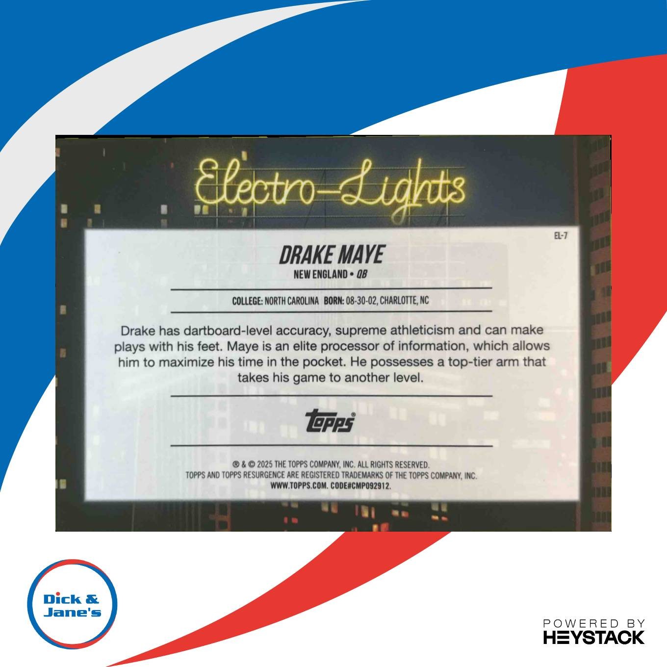 2024 Topps Resurgence Drake Maye Electro-Lights #EL-7 RC New England Patriots