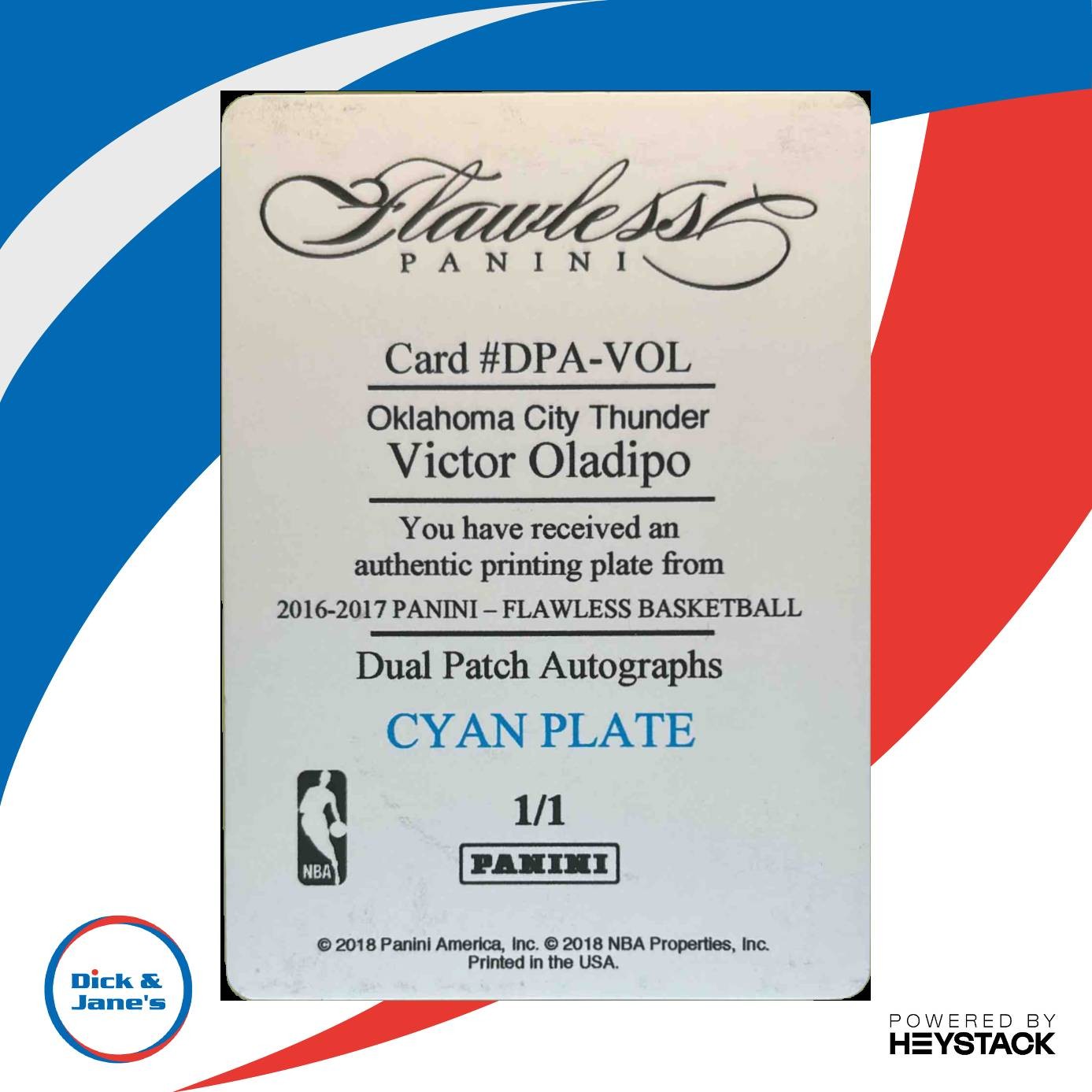 2019-20 NT Victor Oladipo 2018 Flawless Printing Plates Cyan 1/1 Indiana Pacers