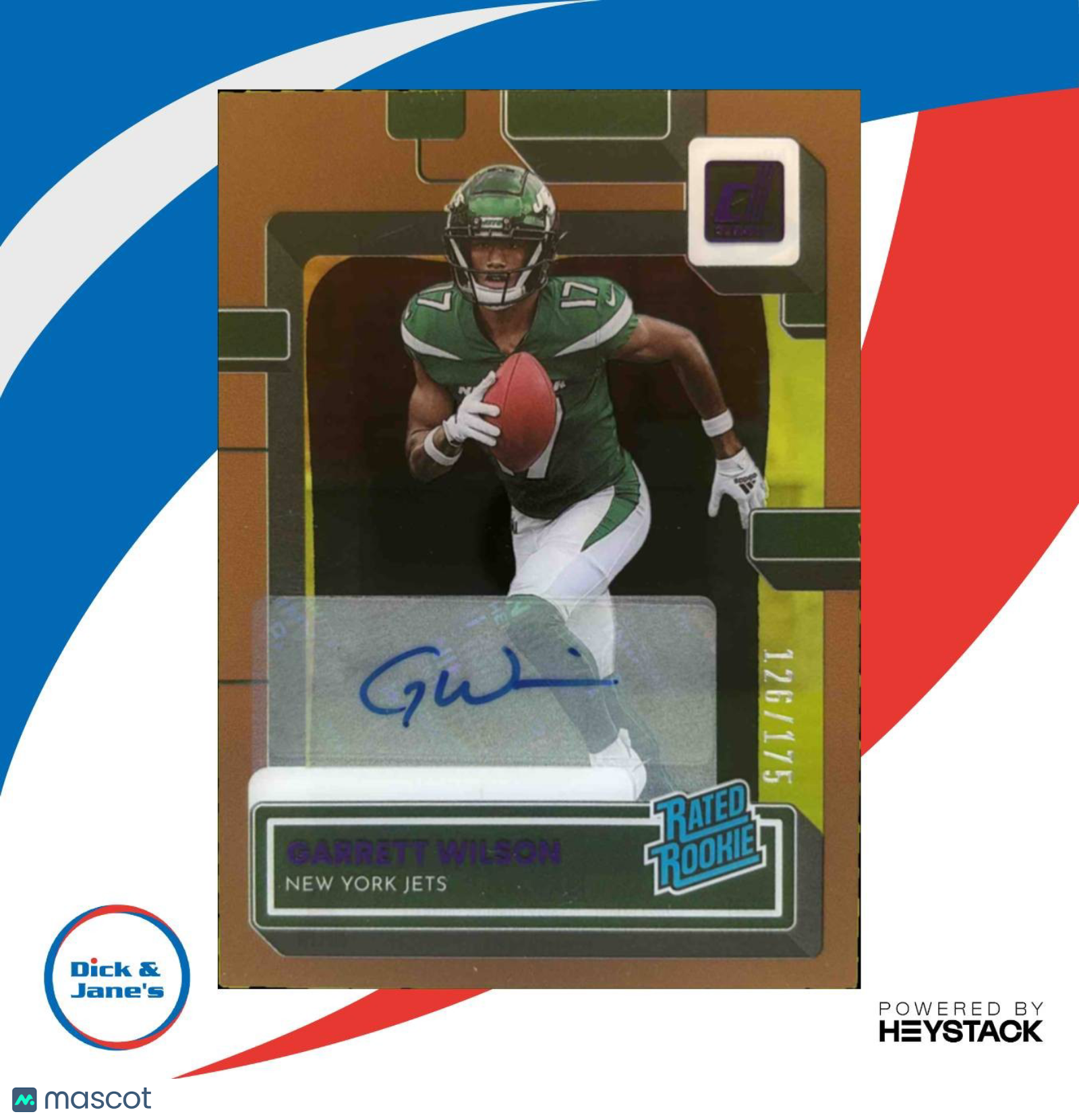 2022 Clearly Donruss Garrett Wilson Rated Rookie Auto Purple /175 New York Jets