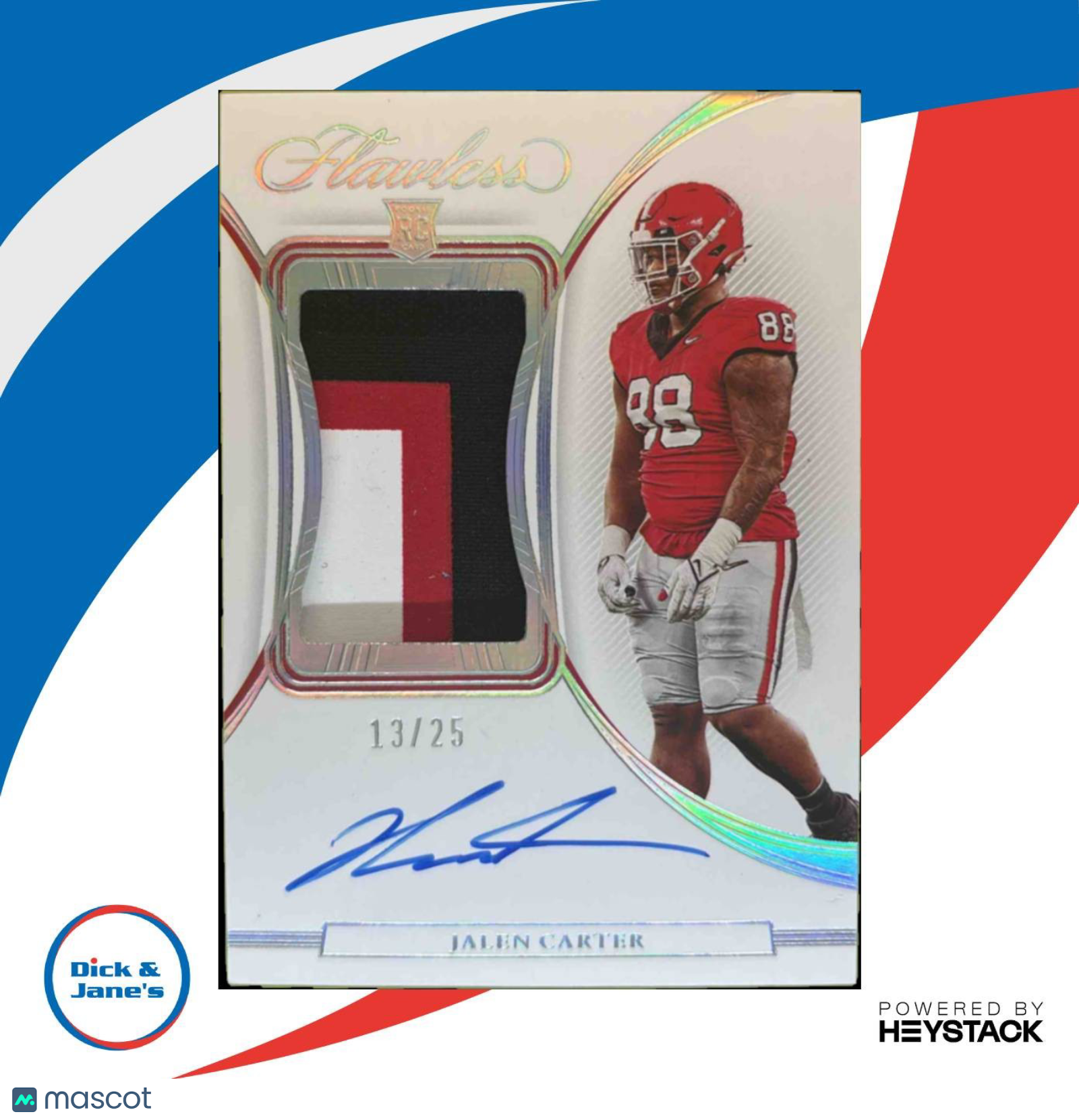 2023 Flawless Collegiate Jalen Carter Rookie Patch Auto 13/25 Georgia Bulldogs