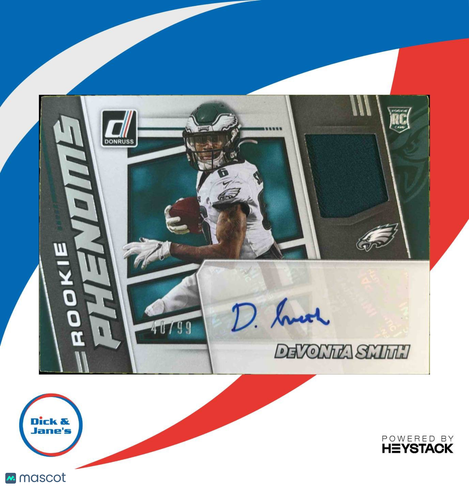 2021 Donruss DeVonta Smith Rookie Phenom Jersey Auto 40/99 Philadelphia Eagles