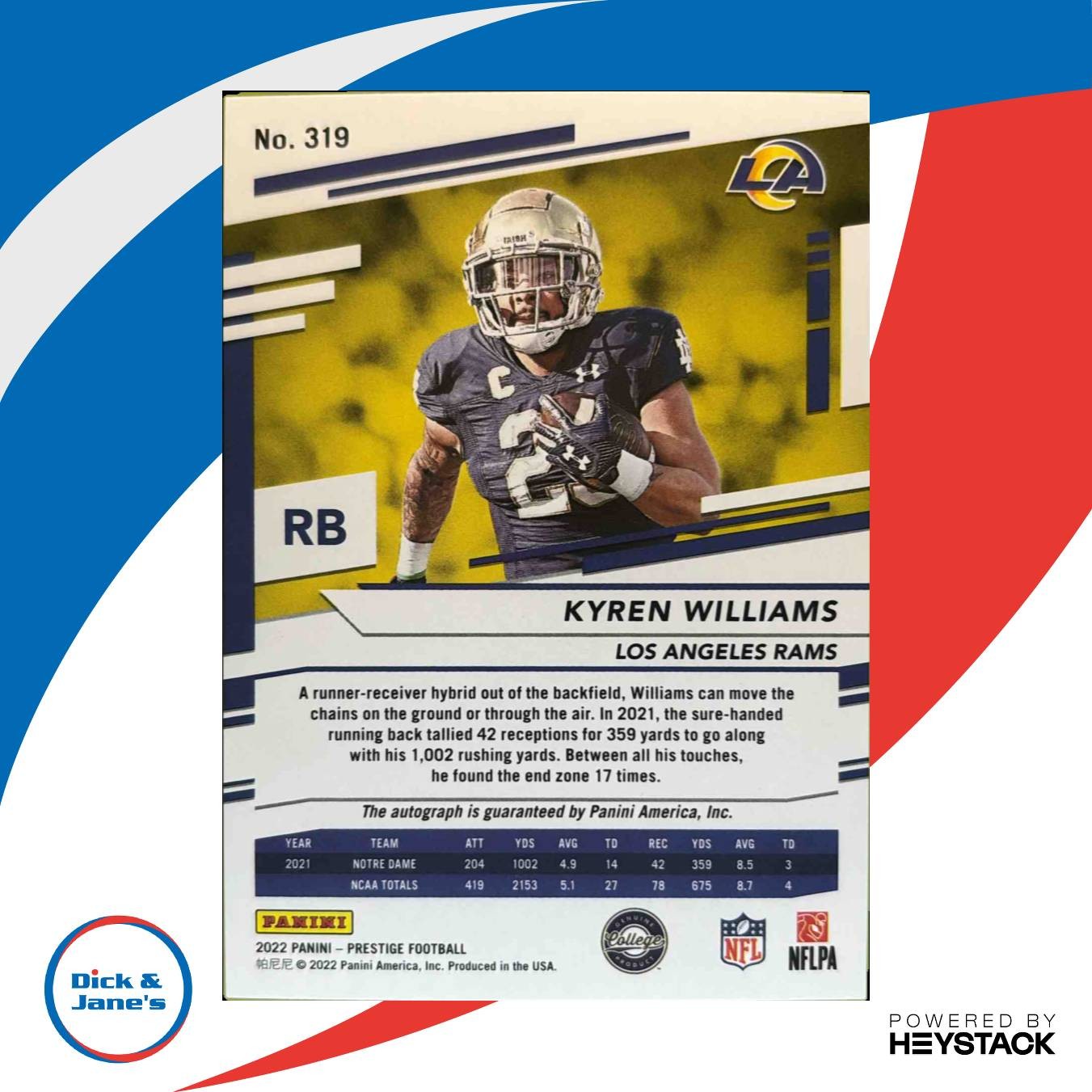 2022 Prestige Kyren Williams Xtra Points Signatures Premium Red/199 RC Auto Rams