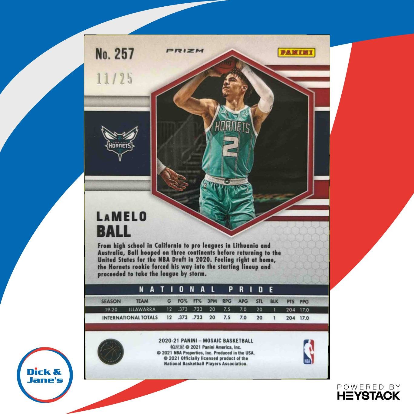 2020-21 Panini Mosaic LaMelo Ball White 11/25 #257 RC Charlotte Hornets