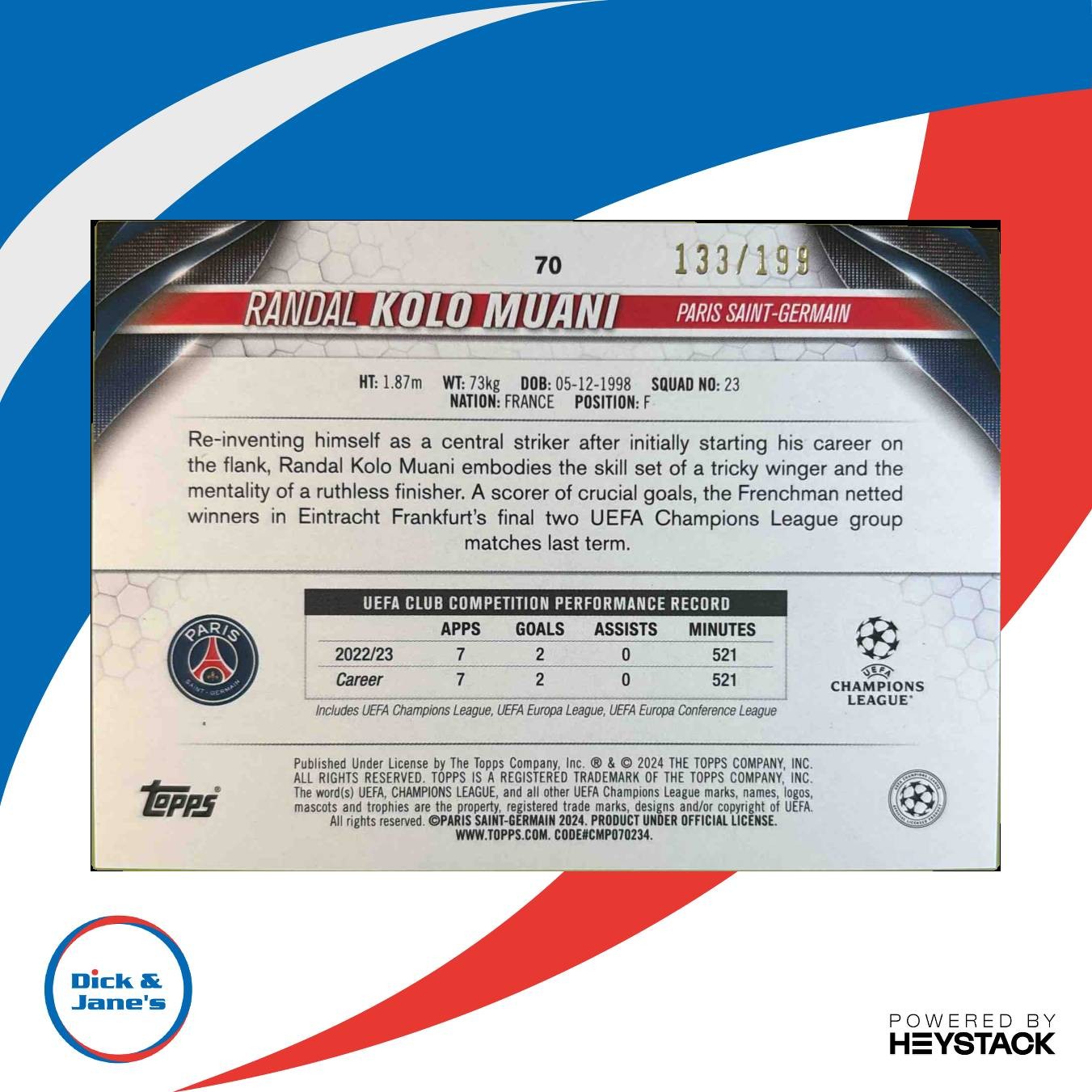 2023-24 Topps UEFA Club Competitions Randal Kolo Muani Neon Green 133/199 #70